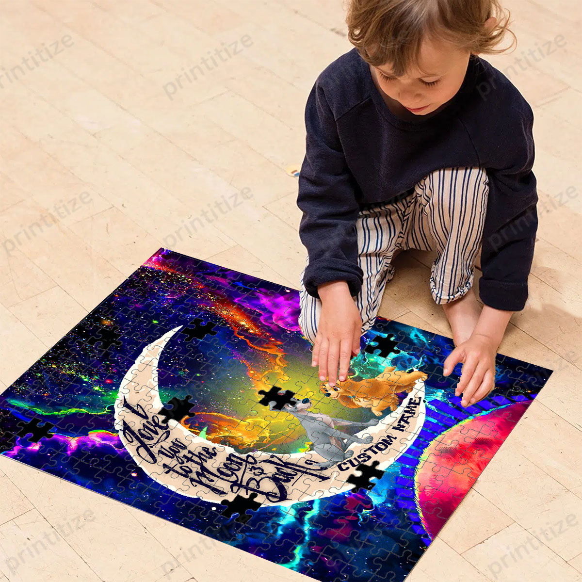 Lady And Tramp Love You To The Moon And Back Personalized Puzzle