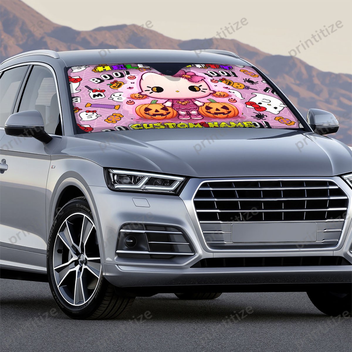 Personalized Custom Name Hello Kitty Spooky Halloween Car Sun Shade